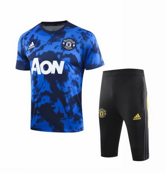 Trainingsshirt Manchester United Komplett Set 2019-20 Blau Schwarz Fussballtrikots Günstig